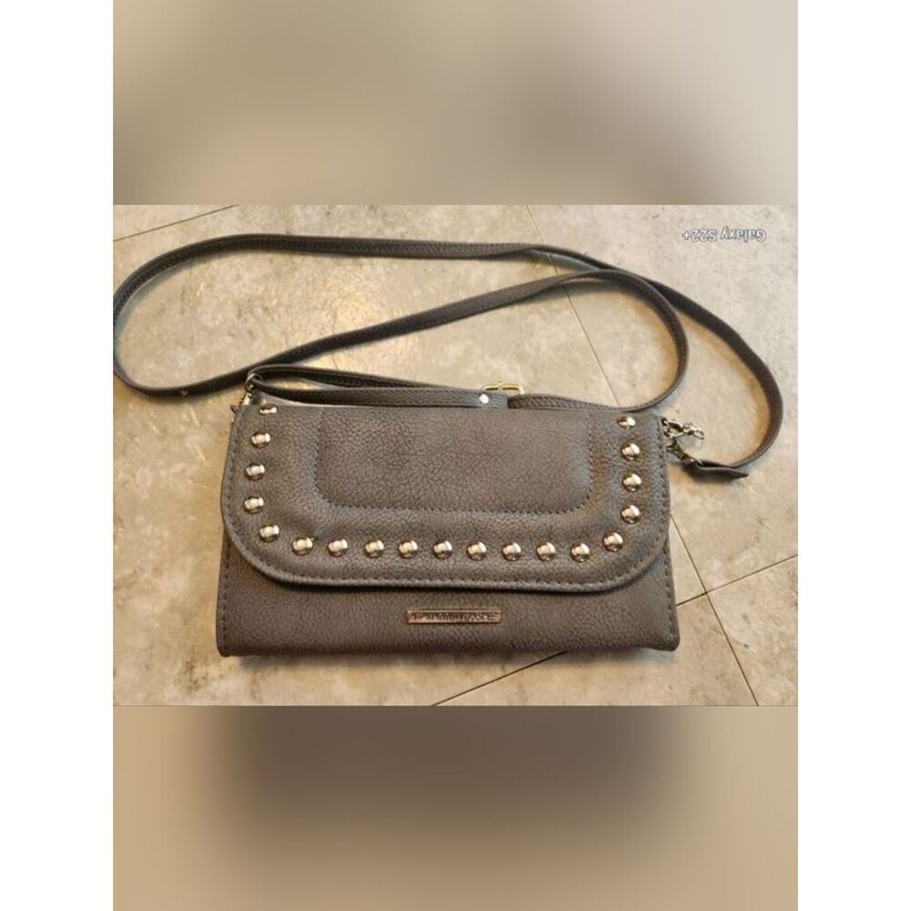 Rampage Minimalist Gray Crossbody Bag wallet Silver studded Adjustable strap